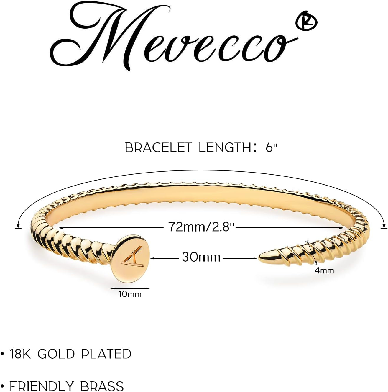 Gold Initial Nail Cuff Bracelets 18K Gold Plated Handmade Cute Cuff Bangle Dainty Letters Bracelets for Women Jewelry Gift(C)