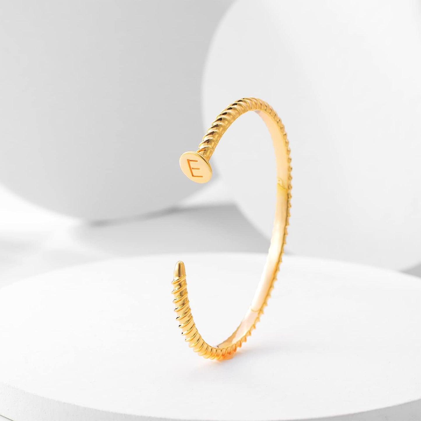 Gold Initial Nail Cuff Bracelets 18K Gold Plated Handmade Cute Cuff Bangle Dainty Letters Bracelets for Women Jewelry Gift(C)