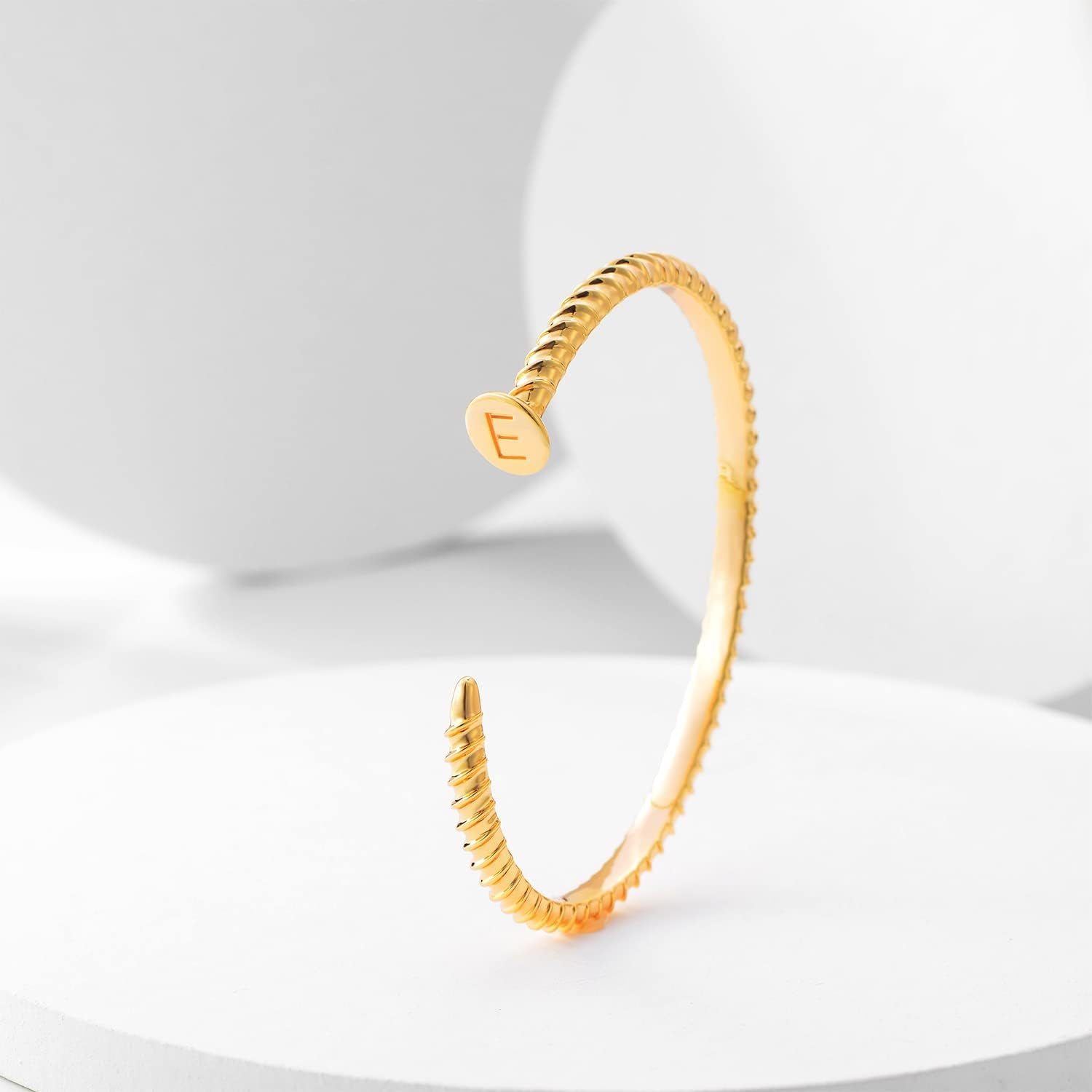 Gold Initial Nail Cuff Bracelets 18K Gold Plated Handmade Cute Cuff Bangle Dainty Letters Bracelets for Women Jewelry Gift(C)