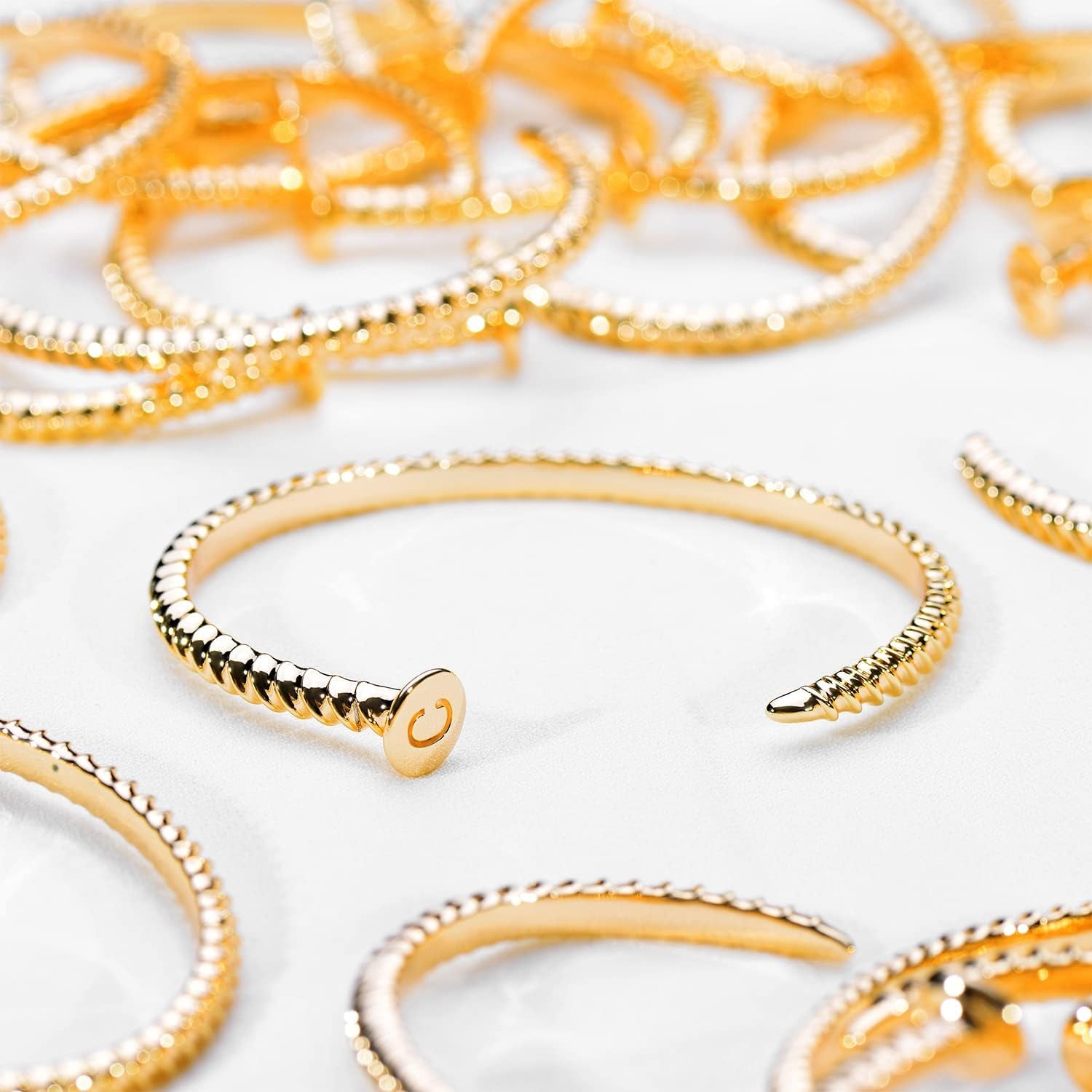 Gold Initial Nail Cuff Bracelets 18K Gold Plated Handmade Cute Cuff Bangle Dainty Letters Bracelets for Women Jewelry Gift(C)